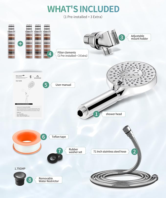 Filtered Shower Head with Handheld, High Pressure 9 Spray Mode Chrome Showerhead with 4 Filters, Detachable Shower Head, Water Softener Filters Beads for Hard Water - Remove Chlorine-PawvioPets