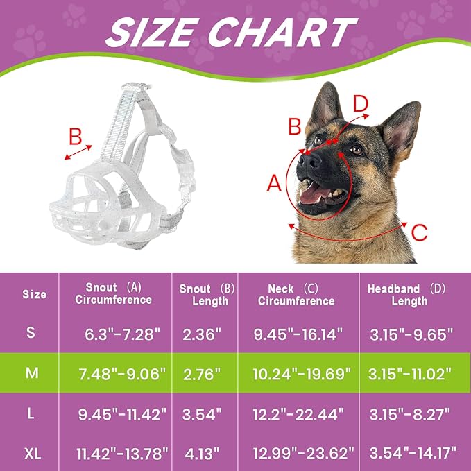 Glow-in-The-Dark Dog Muzzle, Basket Muzzle for Small Medium Large Dogs,Anti-Biting Chewing, Lightweight Cage Design,Allows Drinking & Panting,for Grooming & Training (Transparent Size M)-PawvioPets