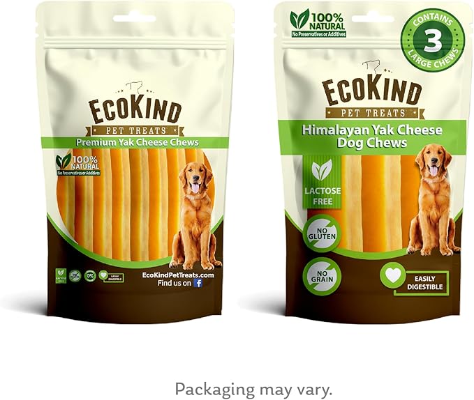 EcoKind Premium Gold Yak Cheese Himalayan Dog Chews, Dog Treats Large Breed, All Natural, High Protein, for Aggressive Chewers, Large - 3 Chews-PawvioPets