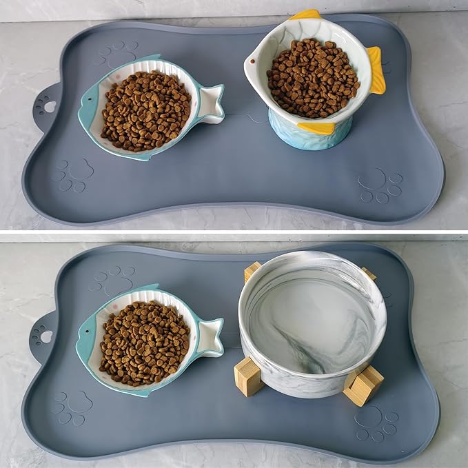 Double Whisker Friendly Ceramic Cat Food Dishes, Cute Shallow Anti Whisker Fatigue Wide Cat Bowl for Indoor Cats, Whisker Relief Flat Cat Plates for Wet Food, Small Pet Kitten Feeding Dish-PawvioPets
