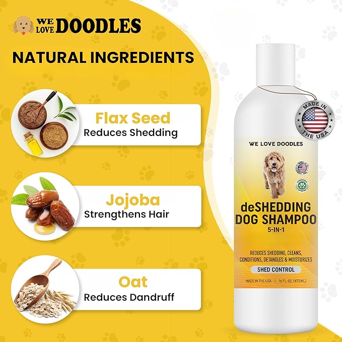 Dog Deshedding Shampoo | Made in USA | Eco-Friendly Ingredients | Shampoo for Shedding & Long Haired Dogs, Safe for Sensitive Skin & Allergies | 16 OZ [We Love Doodles]-PawvioPets