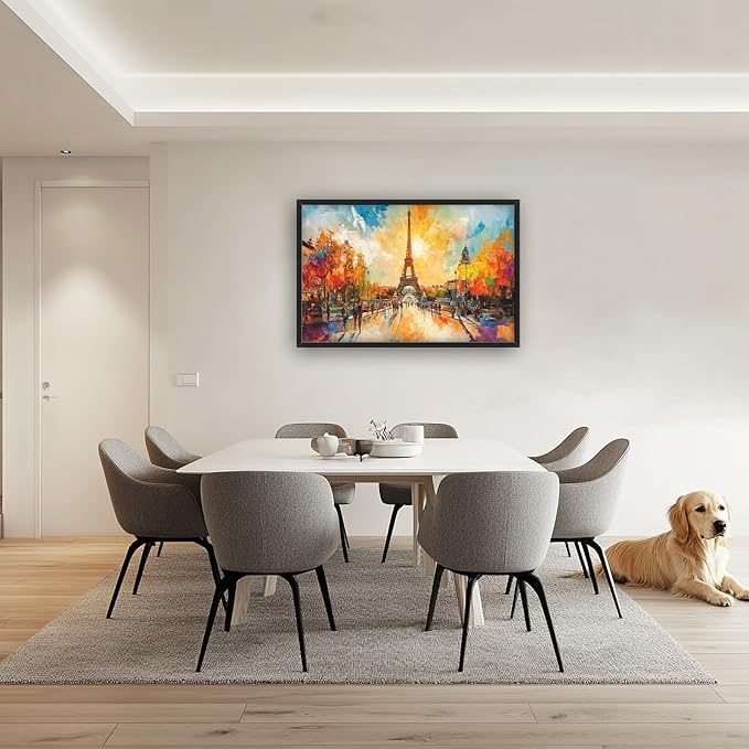 Framed Large Eiffel Tower Wall Art for Living Room, Oversized Paris City Street Landscape Wall Decor, Colorful Sunrise Canvas Painting Modern Artwork for Living Room Bedroom Office 36"x24"-PawvioPets