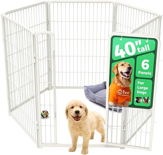 FXW Homeplus Unleashed Indoor Dog Playpen - Stress-Free and Safe Play, Heavy Duty 40 Inch 6 Wire Panels Dog Pen for Medium and Large Dogs, White│Patented-PawvioPets