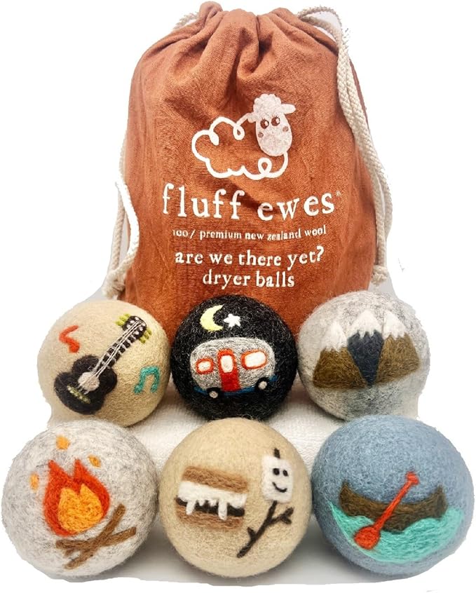 Fluff Ewes Wool Dryer Balls 6 Pack Premium New Zealand Wool Laundry Balls for Dryer, No Static Dryer Balls Laundry Reusable, XL Wool Dryer Balls Cute, Baby Dryer Balls for Dryers - are We There Yet-PawvioPets
