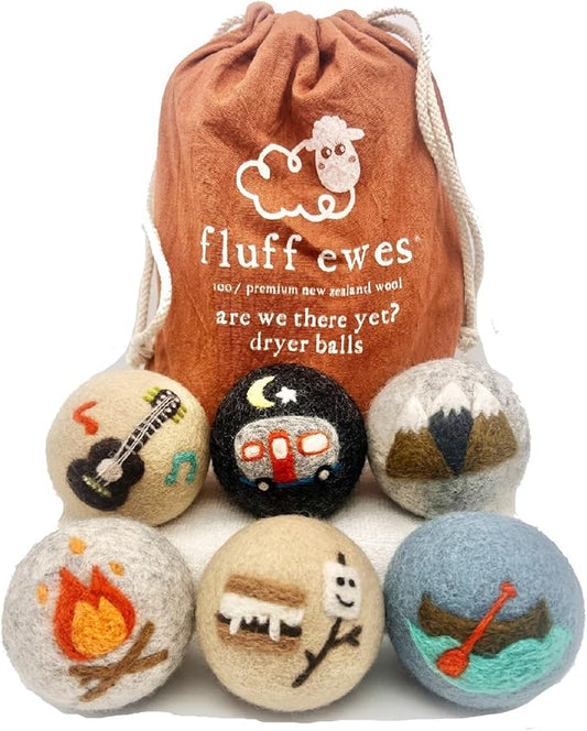 Fluff Ewes Wool Dryer Balls 6 Pack Premium New Zealand Wool Laundry Balls for Dryer, No Static Dryer Balls Laundry Reusable, XL Wool Dryer Balls Cute, Baby Dryer Balls for Dryers - are We There Yet-PawvioPets