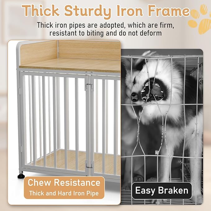 42inch Dog Crate Furniture, Medium Dog Kennel Indoor, Decorative Pet House End Table, Wooden Cage Kennel Indoor, Heavy Duty Dogs Crate Furniture for Large and Medium-PawvioPets