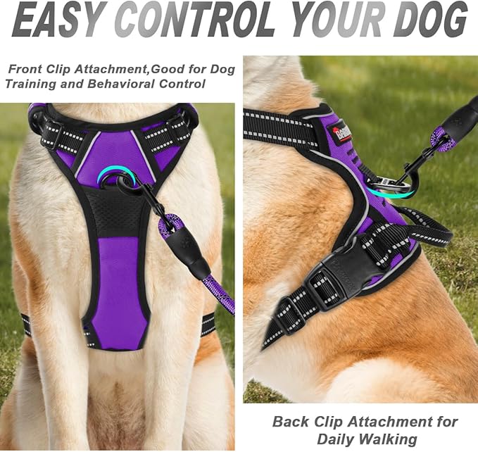 BARKBAY No Pull Dog Harness Front Clip Heavy Duty Reflective Easy Control Handle for Large Dog Walking(Purple,XL)-PawvioPets