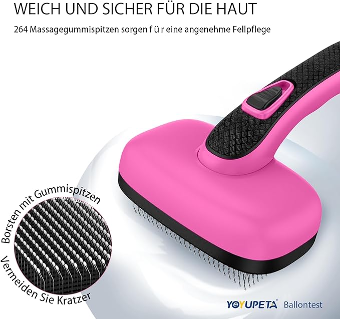 Dog Brush for Shedding & Grooming, Self Cleaning Slicker with Retractable Pins for Short & Long Haired Dogs & Cats. Removes Loose Fur, Undercoat, Mats & Tangles. Fits Large, Small Pet. Pink-PawvioPets