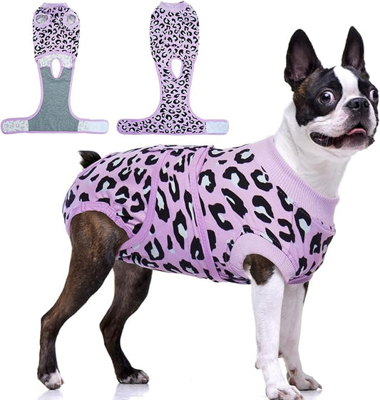 FUAMEY Recovery Suit for Dogs After Surgery,Soft Breathable Dog Bodysuit E-Collar & Cone Alternative Surgical Suit,Male Female Dog Neuter Spay Suits Anti Licking Wounds Onesie Purple Leopard M-PawvioPets
