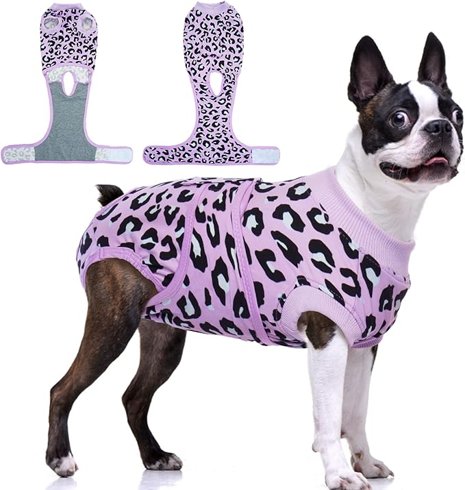 FUAMEY Recovery Suit for Dogs After Surgery,Soft Breathable Dog Bodysuit E-Collar & Cone Alternative Surgical Suit,Male Female Dog Neuter Spay Suits Anti Licking Wounds Onesie Purple Leopard L-PawvioPets