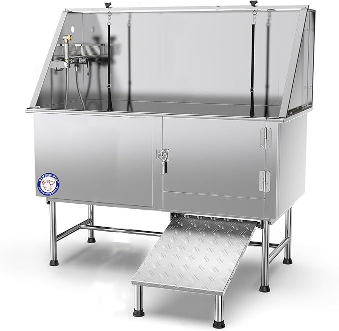 Flying Pig Grooming 62" Stainless Steel Pet Dog Bath Tub with Faucet (Right door/Left Drain), 62 x 27 x 58"-PawvioPets