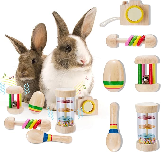 6 Pcs Wooden Bunny Toys - Safe Rabbit & Guinea Pigs Teeth Grinding Toys for Chinchillas, Hamsters & Small Animals - Indoor & Outdoor-PawvioPets