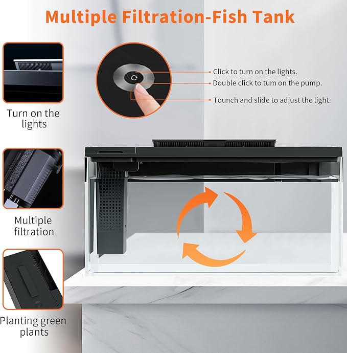 3.7 Gallon Betta Fish Tank self Cleaning,Smart Aquarium Aquarium kit with Filter Light Water Pump-PawvioPets