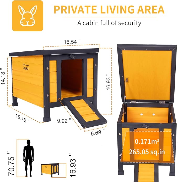 GEGURI Outdoor Cat House Weatherproof, Rabbit Hutch & Indoor Bunny Cage, Wooden Shelter for Feral Cats, Rabbits, Chickens & Small Animals-PawvioPets