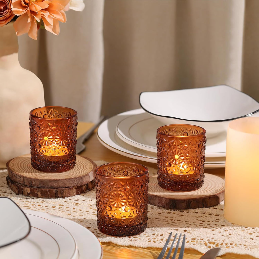 Amber Votive Candle Holder Set of 36, Flower Tea Lights Candles Holders for Wedding Table Centerpieces, Birthday Parties, Anniversary, Bridal Shower and Holiday Decorations