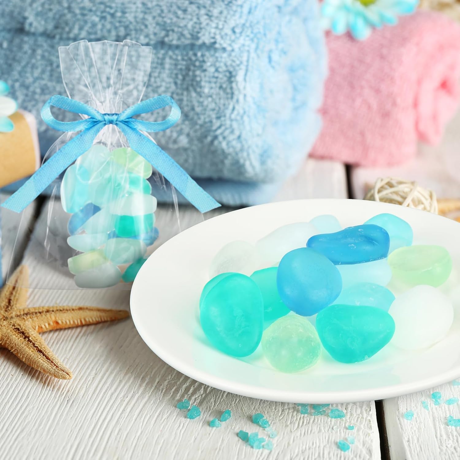 200g Sea Glass Soap Decor Seashell Decorative Soaps for Bathroom Home Decor Beach Wedding Nautical Wedding Party Favors Beach Bridal Shower Favors(Sea Glass)