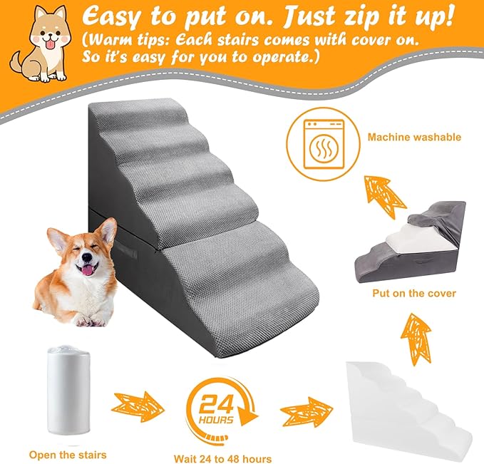 Dog Stairs&Steps for 30 Inches Tall High Bed Up to 30-36 Inch, Pet Dog Ramp Ladder for Small Dogs, Doggie, Old Cats, Kitty, Small Animals Grey-PawvioPets
