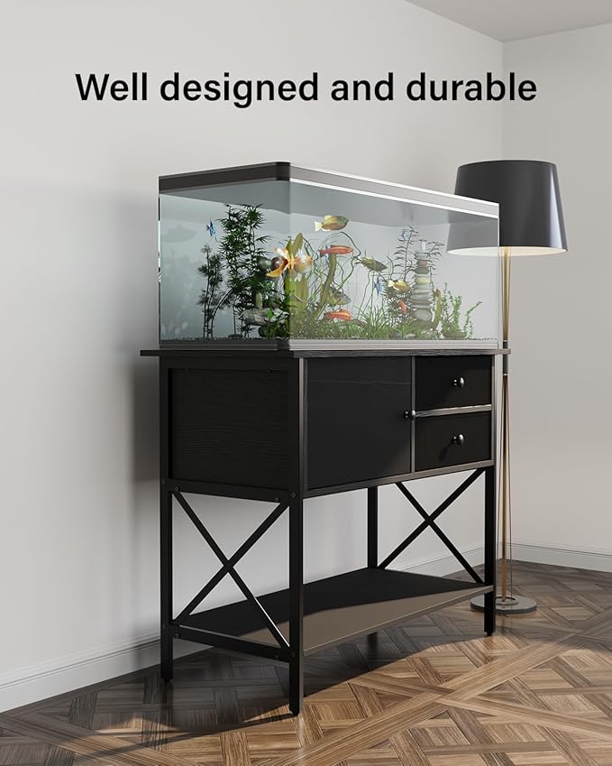 Fish Tank Stand 40 Gallon: Sturdy Aquarium Stand with Accessories Storage - Metal Tank Stands Table for 40-50 Gallon Reptile Breeder Turtle Terrarium - 36.6"x18.8" Weight Capacity 660 lbs-PawvioPets