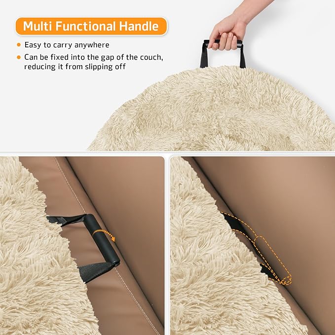 Calming Dog Bed Fluffy Plush Dog Mat for Furniture Protector with Removable Washable Cover for Large Medium Small Dogs and Cats (Small(35x31x5),Beige)-PawvioPets