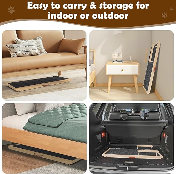 Dog Ramp for Couch, Bed or Car, Wooden 44" Long Pet Stairs for Small & Large Old Dogs & Cats, Hold up to 200lb, 5 Adjustable Height from 14.96" to 22", Portable Doggie Steps, Excellent Traction-PawvioPets