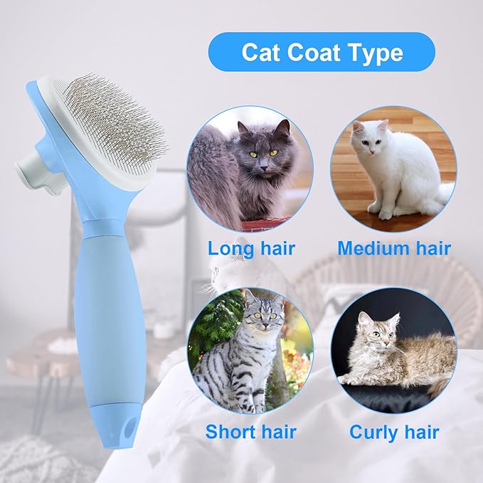 Cat Hair Brush,Cats Brushes for Shedding,Soft Silicone Self Cleaning Brush for Short and Long Haired Cats for Grooming and Shedding (Blue)-PawvioPets