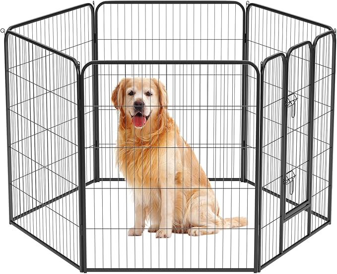 BestPet Dog Playpen Indoor 40 inch 6 Panels Metal Dog Pen Pet Dog Fence Outdoor Exercise Pen with Doors,Pet Puppy Playpen for RV Camping Yard, Black-PawvioPets