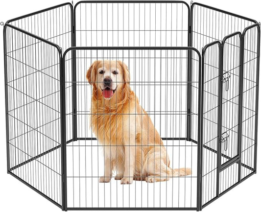 BestPet Dog Playpen Indoor 40 inch 6 Panels Metal Dog Pen Pet Dog Fence Outdoor Exercise Pen with Doors,Pet Puppy Playpen for RV Camping Yard, Black-PawvioPets