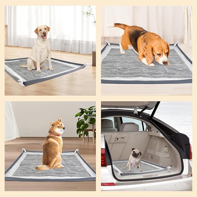 Dog Pee Pad Holder, Puppy Pad Holder Tray for 24'' x 24'' Training Pads, 15pcs Dog Potty Tray Set Include High Edge Silicone Mat & 6 Activated Charcoal Disposable Puppy Pads & 8 Holder Clamps-PawvioPets