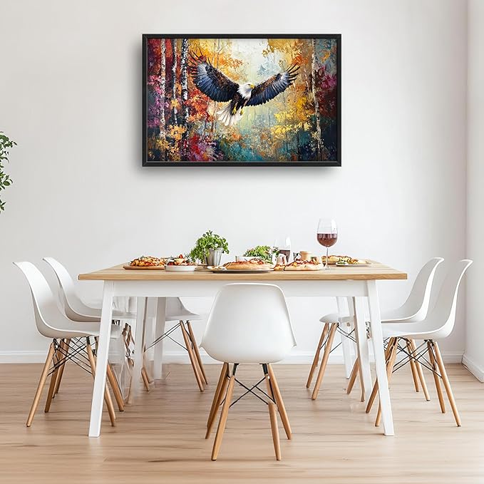 Extra Large Framed Bald Eagle Wall Art,Abstract Colorful Forest Wall Decor,Autumn Fall Forest Pictures for Living Room,Canvas Print Painting Modern Artwork Bedroom Office Home Decor 36L x 24W-PawvioPets