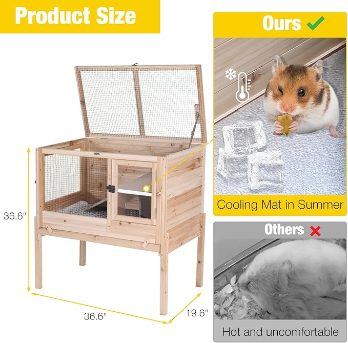 Aivituvin Wooden Guinea Pig Cages Indoor with Removable Stand, Anti Chewing Rabbit Hutch with Ramp and Wire Mesh, 2 Story Small Animals House Habitat with Pull Out Tray (Light Natural Wood)-PawvioPets