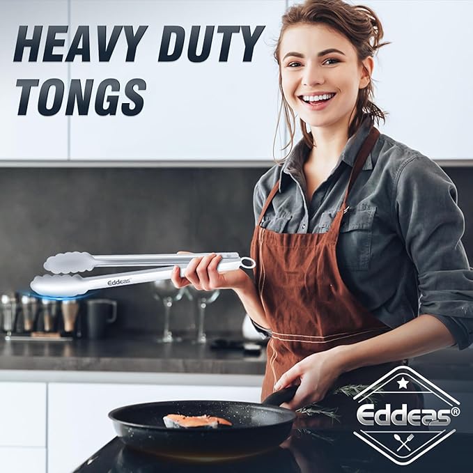 All Metal Tongs For Cooking - Heat Resistant 600 Degrees Stainless Steel Kitchen Tongs, Set of 2-9" & 12 inch, Locking Tongs, For Food,Salad, BBQ, Grilling, Dishwasher safe-PawvioPets