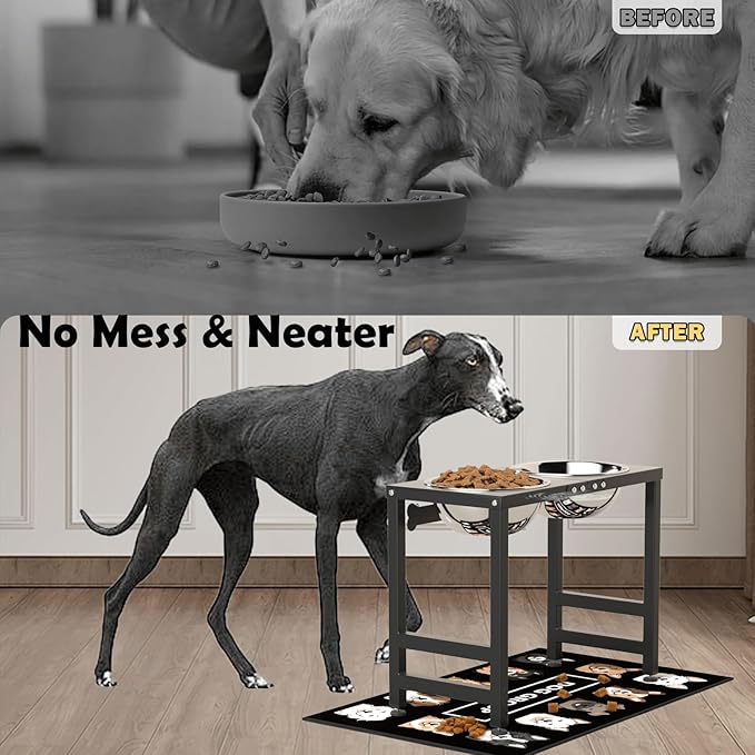 Elevated Dog Bowls for Large Extral Large Breed, Raised Bowl Stand with 2 Stainless Steel Bowls (101oz) and Spill-Proof Mat, 17" Tall Dog Feeder for Extra Large Breeds-PawvioPets