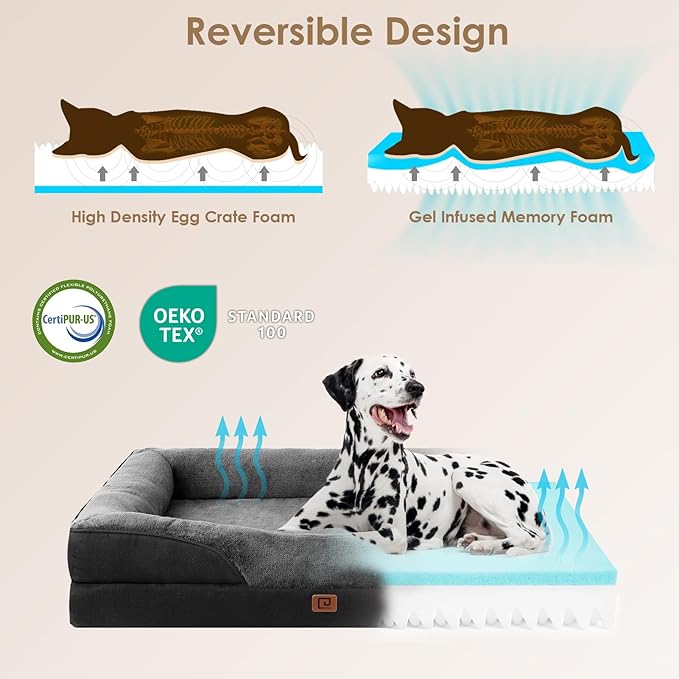 EHEYCIGA Memory Foam Dog Bed for Medium Size, Orthopedic Dog Sofa with Sides and Waterproof Liner, Washable Bolster Pet Bed Couch with Removable Cover, 30x20x6.5 Inch, Grey/Black-PawvioPets