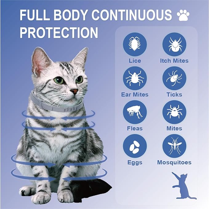 Flea Collar for Cats, Flea and Tick Collars for Kittens, Flea & Tick Treatment Prevention, Natural Essential Oil, 2 Pack, 16 Months Protection, One Size Fits All, Waterproof-PawvioPets