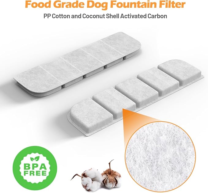 8 Pack Replacement Filters and 8 Pack Pump Sponges for SIBAYS 355oz/2.8Gal/10.5L Large Dog Water Fountain(FS70), Made of Coconut Shell Activated Carbon and PP Cotton, Food Grade Water Fountain Filters-PawvioPets