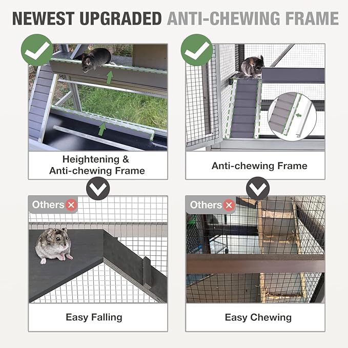 Ferret Cage Rat Cage Indoor Outdoor, Large Guinea Pig Cages with 4 Levels, Wooden Chinchilla Cage with Wheels for Hamster, Chameleon, Gerbils and Other Small Animals Anti-Chewing-PawvioPets