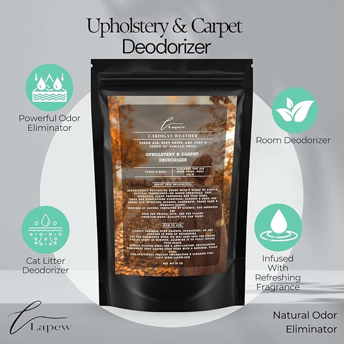 Cardigan Weather Carpet Freshener Powder: Powerful Odor Eliminator for Home, Upholstery Deodorizer, Carpet Deodorizer, Pet Urine, Cat Litter Box - Sweater Weather Fragrance-PawvioPets