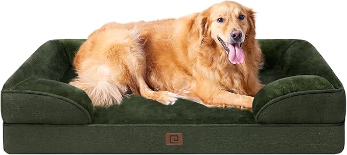 EHEYCIGA Orthopedic Dog Beds for Extra Large Dogs, Waterproof Memory Foam XL Pet Bed with Sides, Non-Slip Bottom and Egg-Crate Foam Big Dog Couch Bed with Washable Removable Cover, Dark Green-PawvioPets