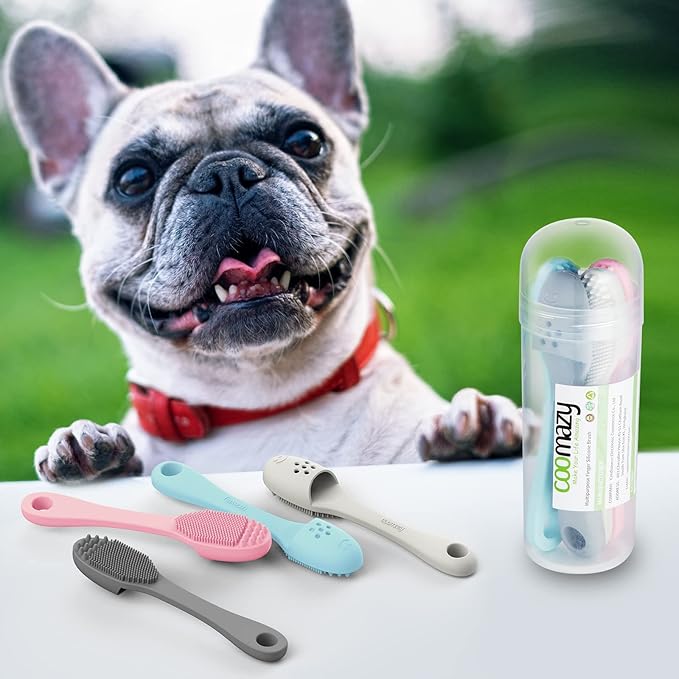 Coomazy Dog Finger Toothbrush, Dog Tooth Brushing Kit with Food Grade Silicone, Easily Clean Teeth Dirt, Suitable for Medium and Large Dogs, 2-Packs, Beige+Grey-PawvioPets