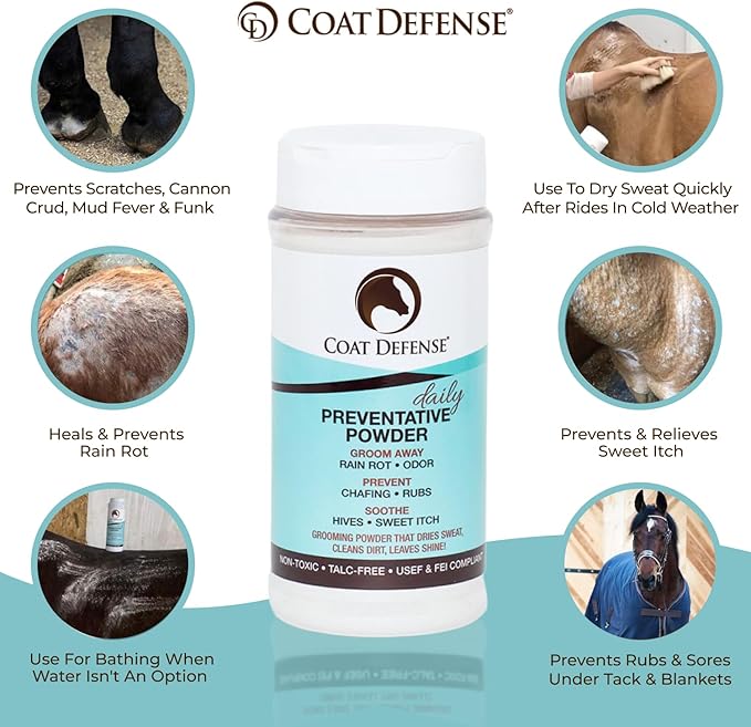 COAT DEFENSE Daily Grooming Powder for Horses | Dry Shampoo with Natural Ingredients | 64 oz Formula for Fresh, Healthy-Looking Coat-PawvioPets