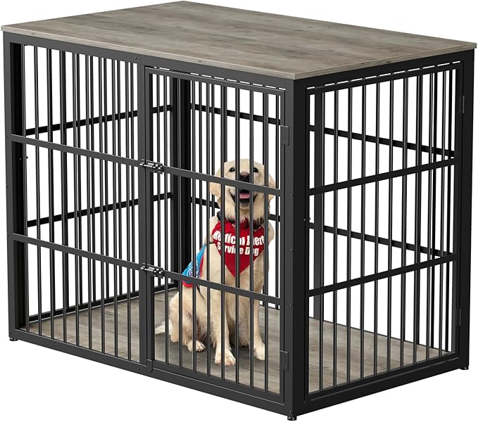 48'' XXL Dog Crate Furniture with 3 Doors, Wooden Crate End Table Heavy Duty Indoor Combination Cage for Medium to Large Dogs, Multiple Units Can be Combined, Grey-PawvioPets
