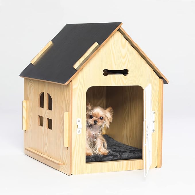 Dog House Indoor for Small Dogs or Cats, Cozy Wooden Design, Small Indoor Bed House, with Air Vents and Elevated Floor Warm Dog Cave-PawvioPets