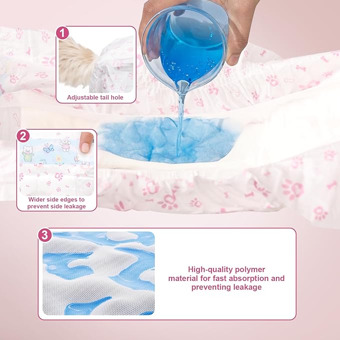 Disposable Dog Diapers Female 90 Count Doggie Diapers for Female Dogs (Waist 10-16.5 in S) Super Absorbent Small Doggie Diapers for Heat Excitable Urination or Incontinence - Pink-PawvioPets