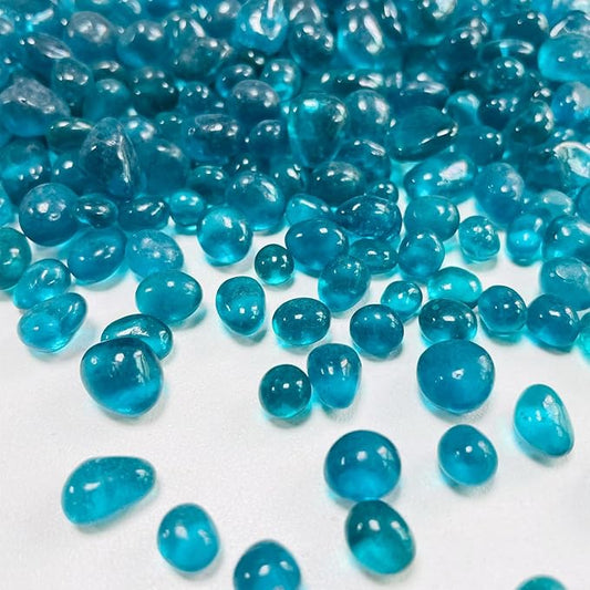 Glass Stones, 0.85LB/385g Aquarium Gravel Rocks, Blue Green Pebbles for Fish Tank, Sea Glass for Vase Filler Craft-PawvioPets