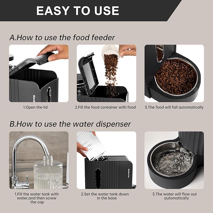 Gardner Pet Automatic Gravity Cat Food Feeder and Water Dispenser Stainless Steel Two-in-One Set Large Capacity Dispenser for Pets Dogs, Puppies, Kittens-PawvioPets