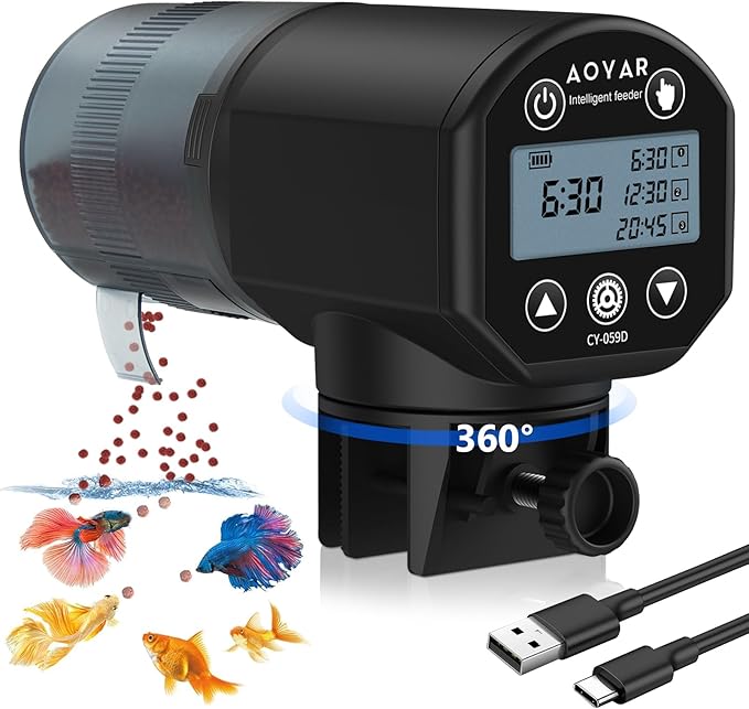 Automatic Fish Feeder Dispenser for Aquarium: Rechargeable Auto Feeders for Tank Turtle Pond Betta - 200ml Smart Food Feeding Timer Dispensers for Flake Pellet Vacation Weekend-PawvioPets