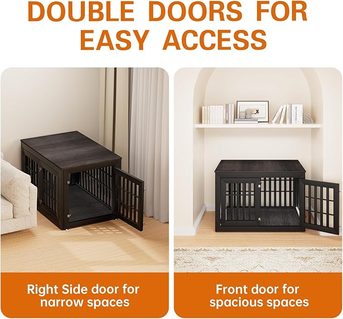 42" Heavy Duty Dog Crate Furniture for Small,Medium and Large Dogs,Rustic Wooden Dog Cage Kennel Indoor Furniture with Waterproof Top,Decorative Pet House Side End Table (Black & Grey)-PawvioPets