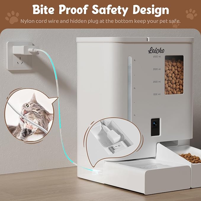 Automatic Cat Feeder with Camera,5G/2.4G WiFi Pet Feeder,2K HD Video and Night Vision,Easy APP Operation,Low Food and Food Clogging APP Tips,Water and Grain Large Capacity Feeder-PawvioPets