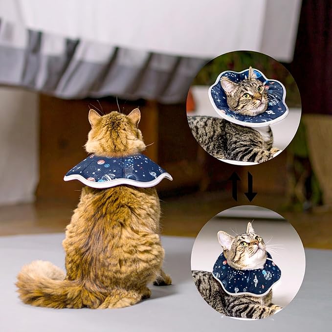 2Pcs Cat Conical Collar Soft Adjustable Cat Collars Water Proof Recovery Collar Prevent Licking Protective Foldable Easy to Eat Drink for Cats Kittens Puppies (Blue S XS)-PawvioPets