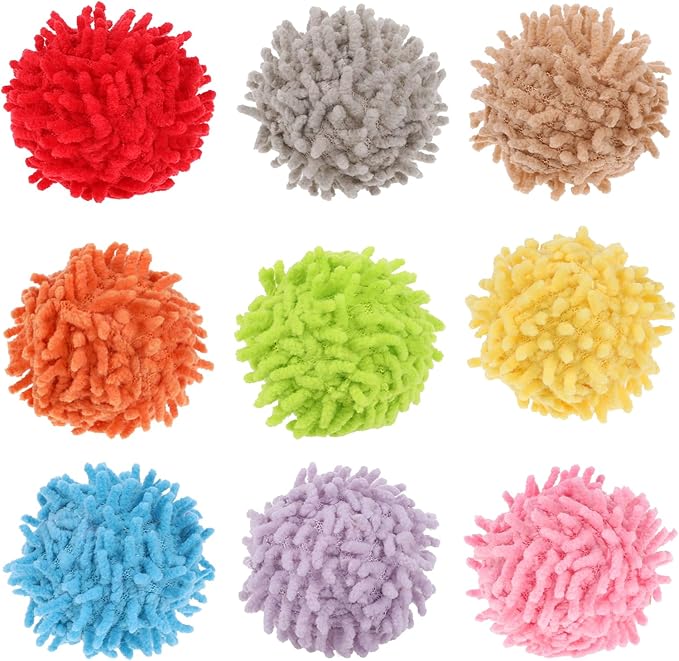 9Pcs Cat Pom Pom Balls, Cats Ball Toys with Bells, 2 inches Soft Cat Balls Toy for Indoor, Assorted Color Yarn Puffs Ball for Cats, Kitten Chasing Toys for Kitty, Pet Interactive Play(Multi-Color)-PawvioPets